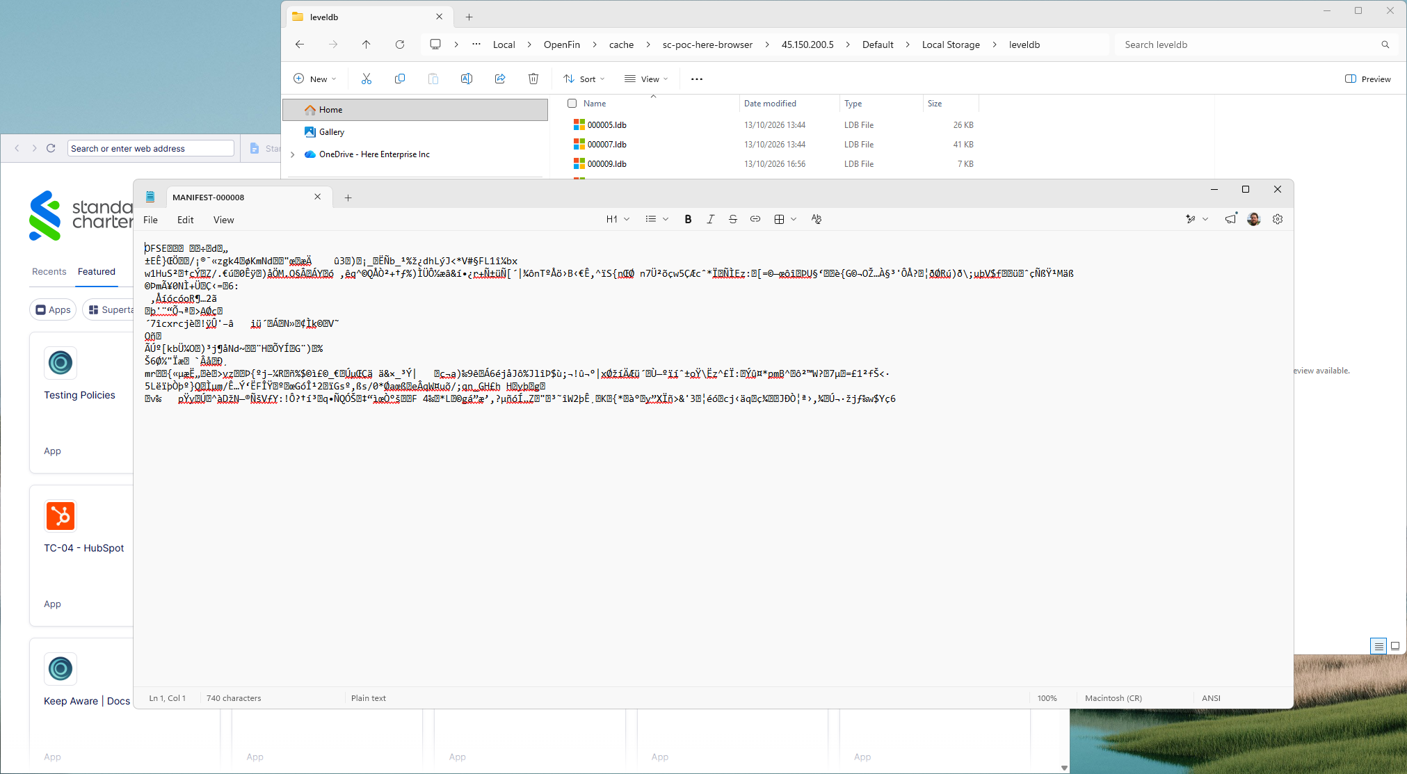 LevelDB local-storage files containing unreadable encrypted data