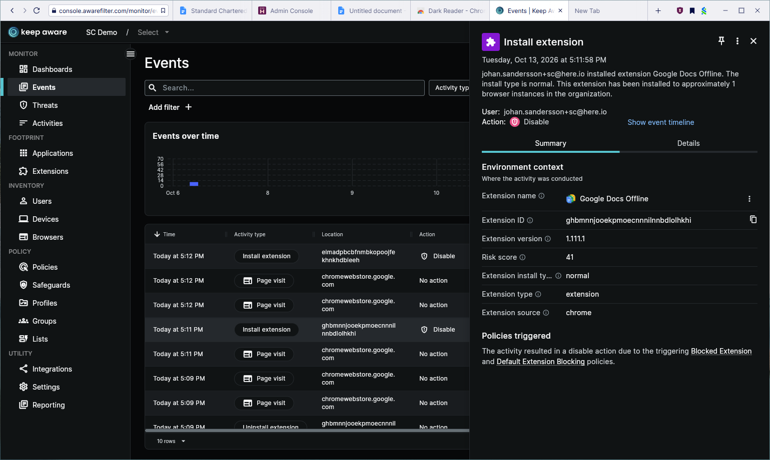 Keep Aware extension blocking policy details